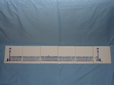 CERAMIC WALL TILES - RAILINGS WITH LAMPOST AND CAT - SET OF SIX - PILKINGTONS