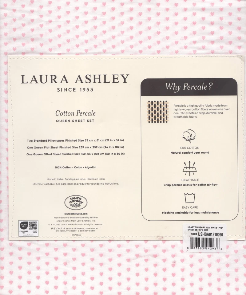 Laura Ashley Queen Sheet Set Heart to Heart 粉色 4 件套 Cottage Farmhouse Shabby — 第 2/4 张图片