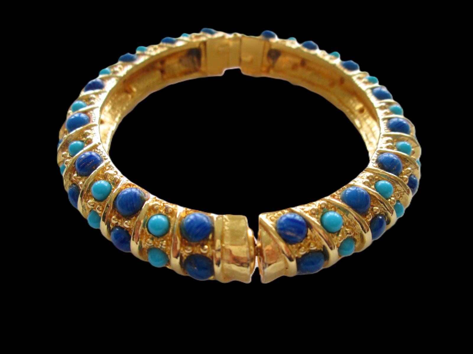 Cadoro Signed Blue Stone Hinged Bangle Bracelet - image 1