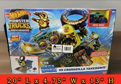 Hot Wheels Monster Trucks Arena Smashers Mega-Wrex vs. Crushzilla Takedown Plays