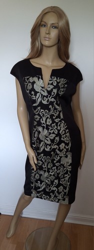 Atemberaubendes Kleid für besondere Anlässe von Connected Größe 12 neu ohne Etikett schwarz mit goldfarbenem Glitzer vorne