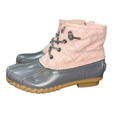 NAUTICA Womens 6 Pink Dorsay Duck Boots Gray Quilted Ankle Water Resistant Zip