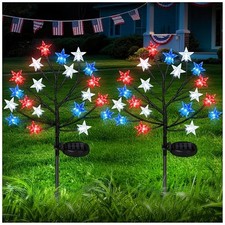 06 4th of July Solar Stake Lights Decorations Outdoor, Waterproof LED Red 2