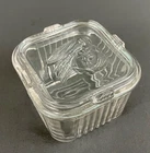 Vtg Federal Glass Vegetable Design Covered Refrigerator Dish Clear Square 4 in