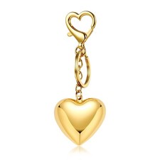 Cute Gold Heart Keychain for Women, Puffy 3D Heart Bag Charm for Handbag Pu...
