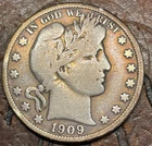 1909 50C Barber Half Dollar USA 🇺🇸 Historic Silver Coin 🪙 Toning