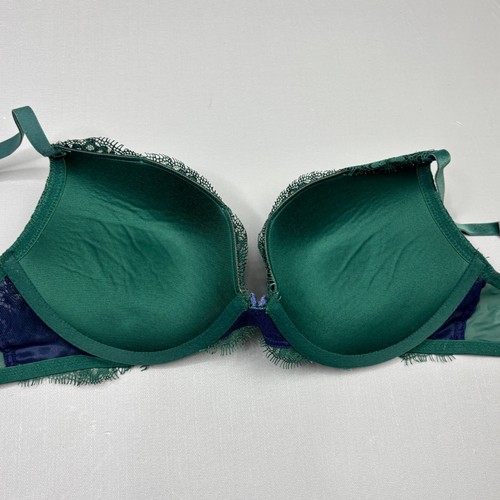 Victoria Secret Push Up Bra 34C Green Lace Padded Underwire Velvet Straps - Picture 5 of 7