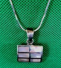 UNIQUE 925 Sterling Silver & Mother Of Pearl Graphic Designer Necklace