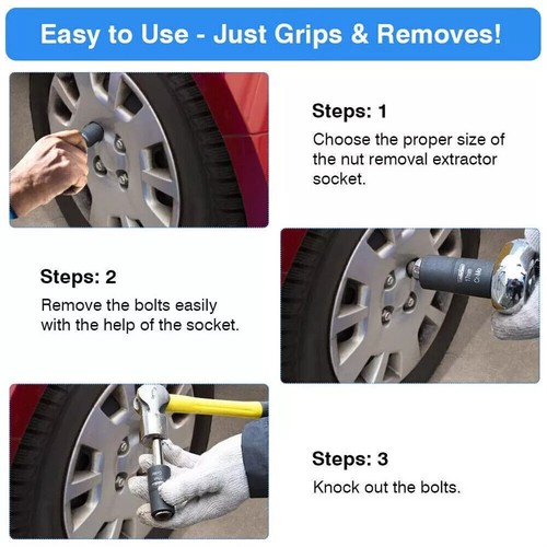 1/2" Locking Wheel Nut Remover Stud Bolt Impact Twist Socket Extractor Tool Set - Picture 7 of 11