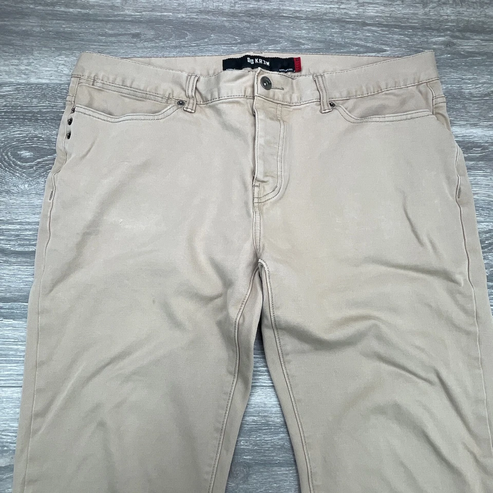 Pantalones KR3W M1 Calce Ajustado Para Hombre 38x32 Tostado Caqui Botón Mosca Patín Chino Informal Foto 2 de 4
