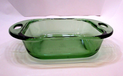 Anchor Hocking Green Glass Bake Pan 8x8 inch Two Quart 20x20cm 2 L w Handle 3 lb