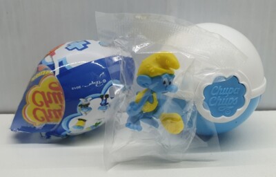 Smurfs Chupa Chups Mini Figure Figurine 4cm 2012 New Caveman Smurf Egg & Papers