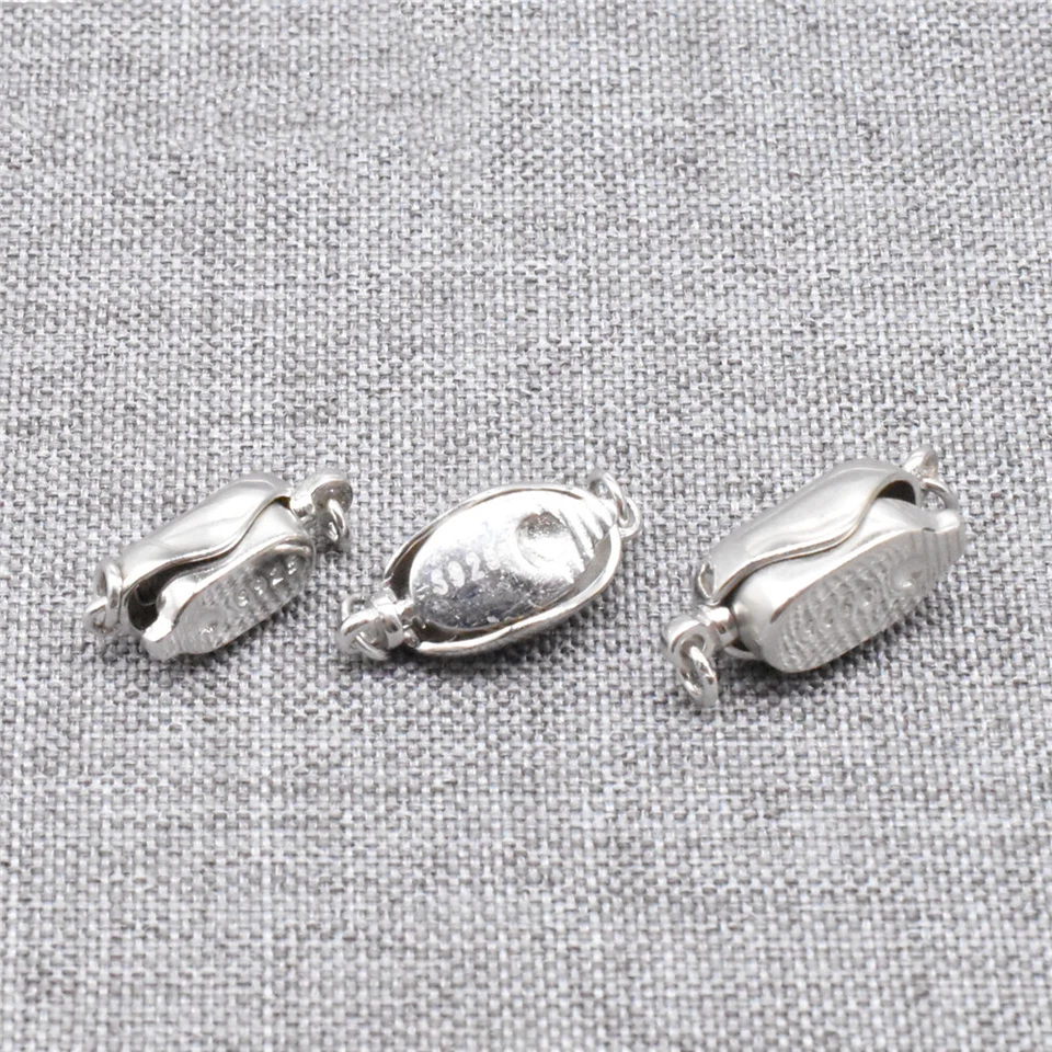 2pcs of 925 Sterling Silver Coffee Bean Oval Pearl Clasps with Rhodium Plated - Image 4 of 4