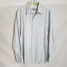 Robert Graham Mens Striped Button Front Long Sleeve Shirt Large Flip Cuff F202
