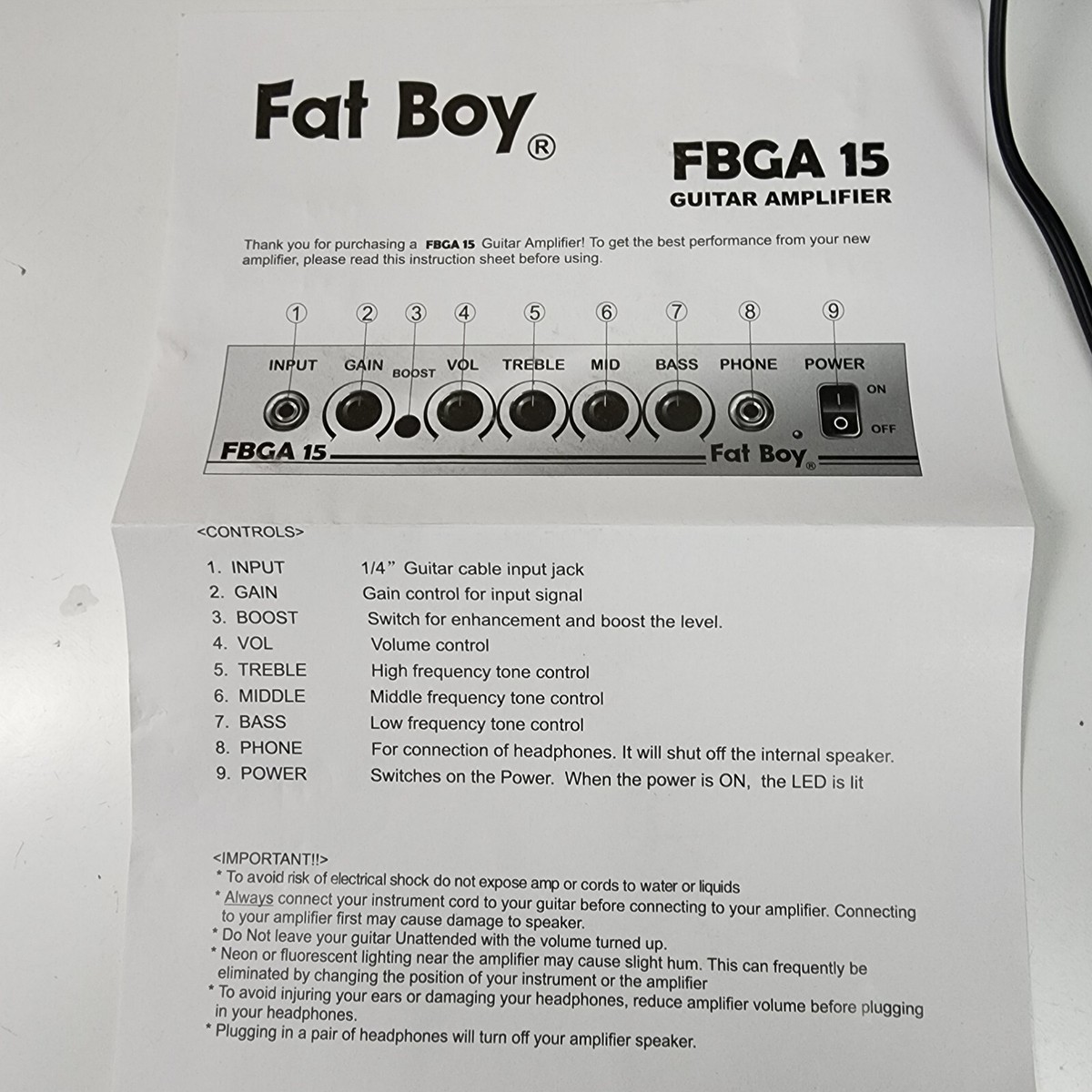 15 Watt Fat Boy FBGA 15 Portable Electric Guitar Amplifier / Amp