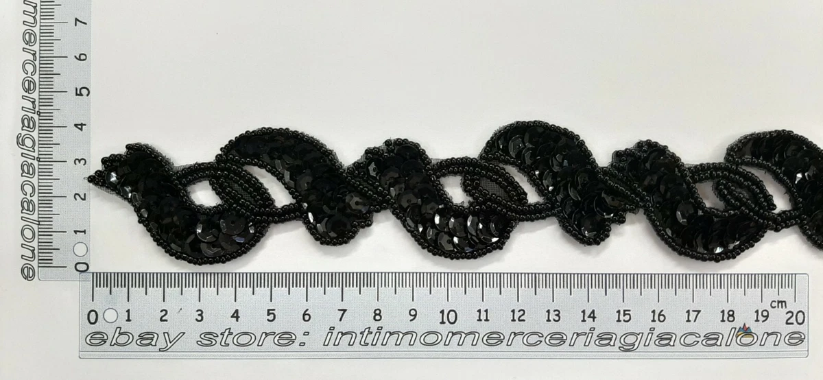 Passamaneria Elegante abito Cerimonia Nero Perle Perline Pietre Dure Strass Nera
