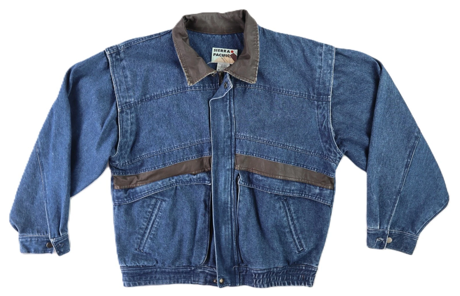 SIERRA PACIFIC Men’s XL Blue Cotton Denim Leather Accented Trucker Jacket