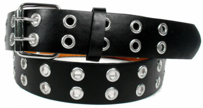 Men Women Unisex 2 Holes Row Grommet Bonded Leather Belt Removable