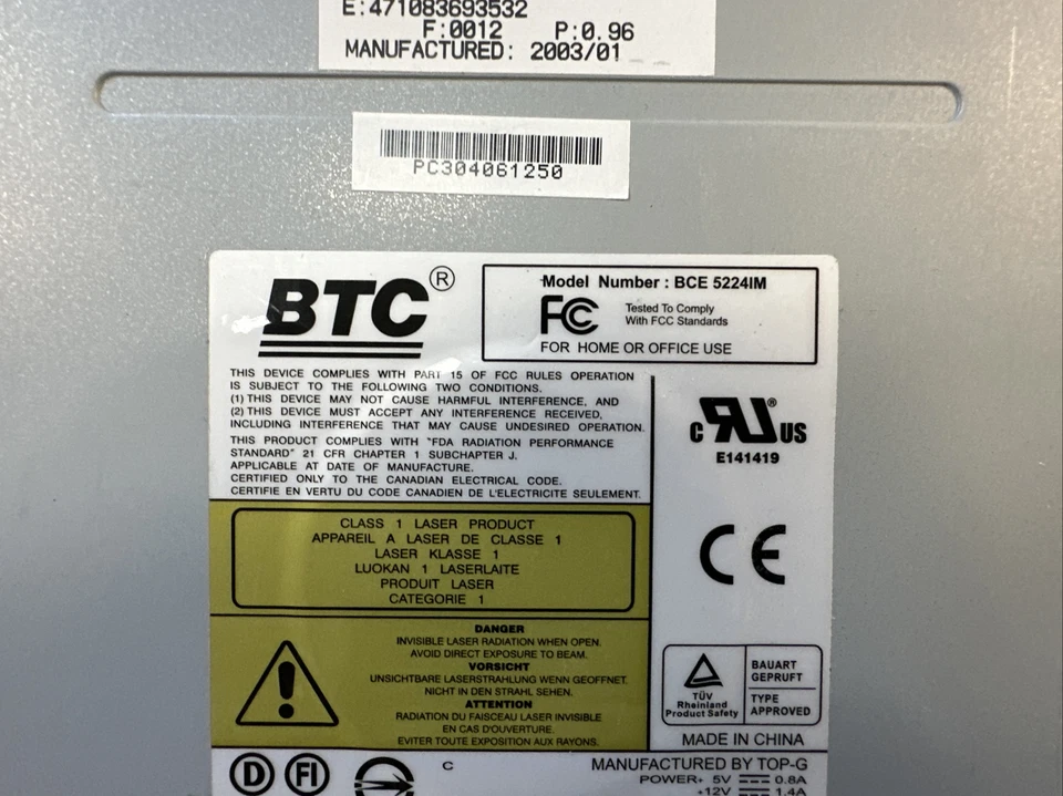 BTC BCE IDE Internal 5224IM CD-R/RW Rewritable Drive 52x/24x/52x CD-ROM L82 - Image 3 of 4