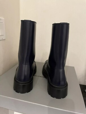 靴 balenciaga boots 41 NIB BALENCIAGA Navy Blue Leather Lace Up Combat Boots Size 8/41