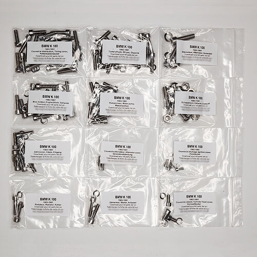 Kit vis allen inox moteur complet K100 pour BMW K 100 LT RS RT de 1983 à 1991