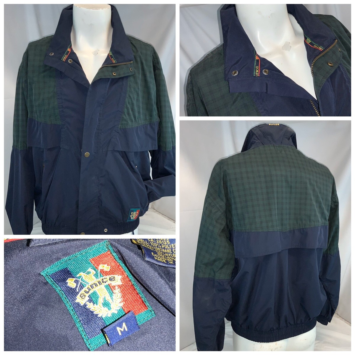 Sunice Golf Rain Jacket M Men Blue Green Tartan Plaid Full Zip YGI