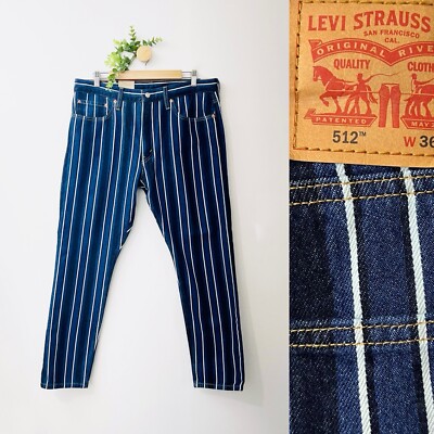 Levi's NWT 512 Slim Taper Multi Blue Striped Denim Hip Jeans Men s Size 36x30