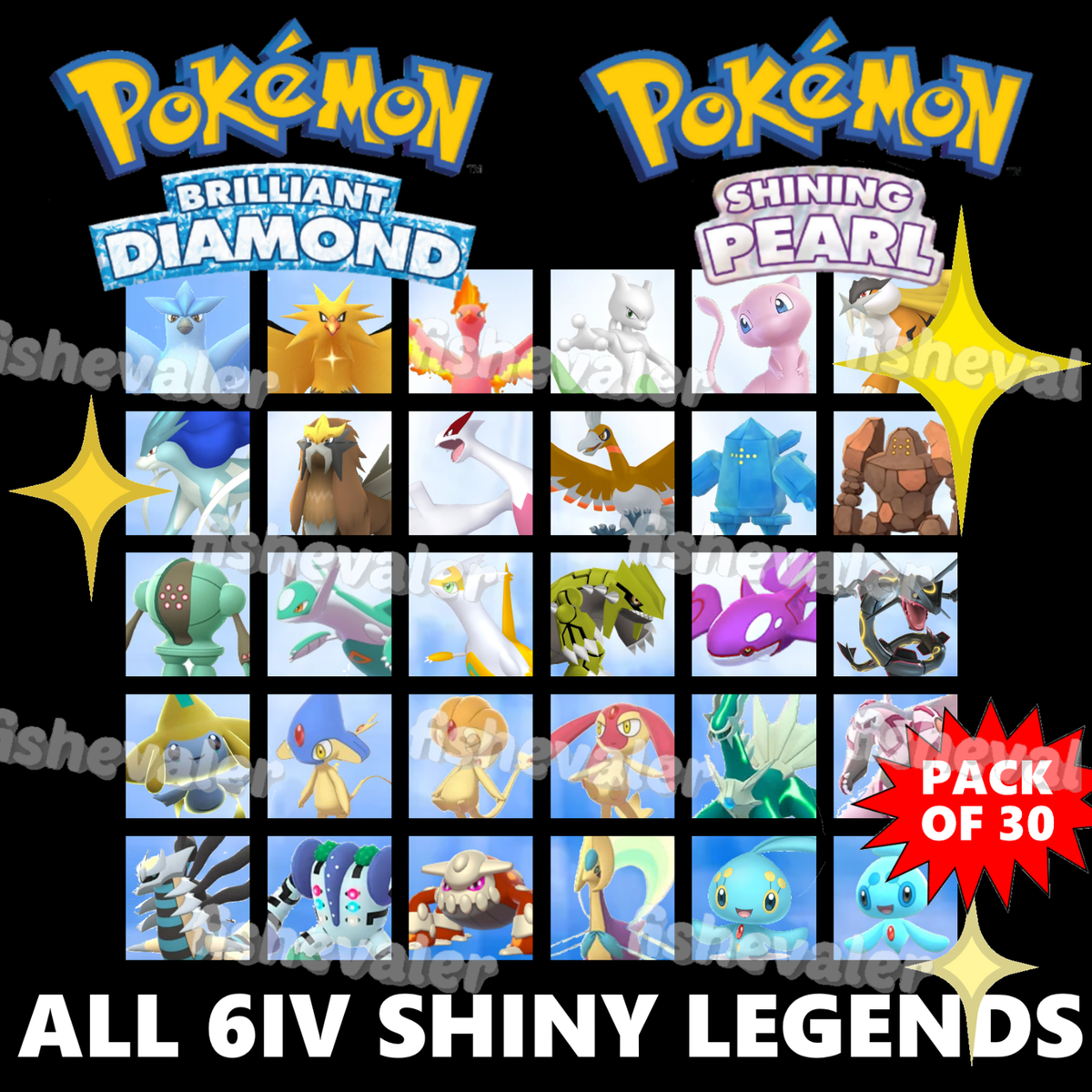 Pokemon Brilliant Diamond & Shining Pearl ALL 6IV SHINY LEGENDARIES 30 Pack Pokemon Brilliant Diamond & Shining Pearl ALL 6IV SHINY LEGENDARIES 30 Pack