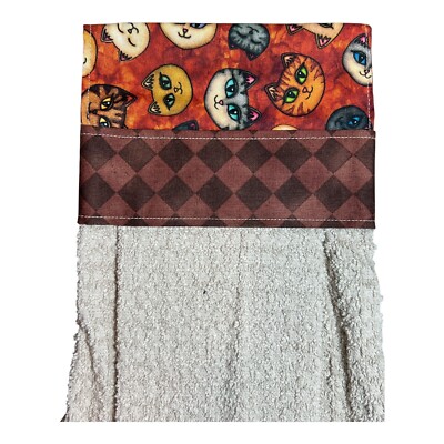 Cats Faces - Handmade Hanging Kitchen Dish Hand Towel - 100% Cotton #207