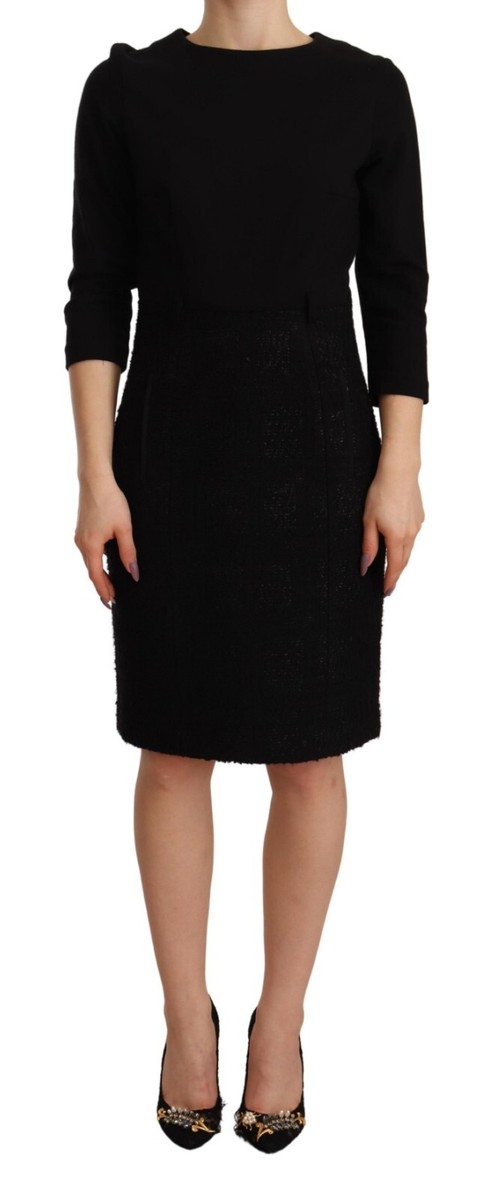 black dress 3/4 sleeve knee length Elana Kattan
