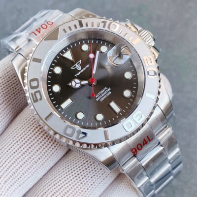 40mm NH35A Tandorio Automatic Men's Watch Sunburst Dial Grey Bezel Flat Sapphire