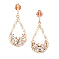 Sterling Silver Open Teardrop CZ Earrings - Rose Gold Plated