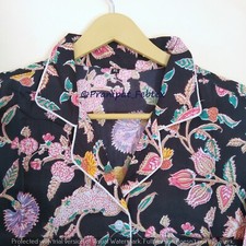 Indian Ethnic Women's Black Sleepwear Floral Print Pure Cotton Top-Pajama set