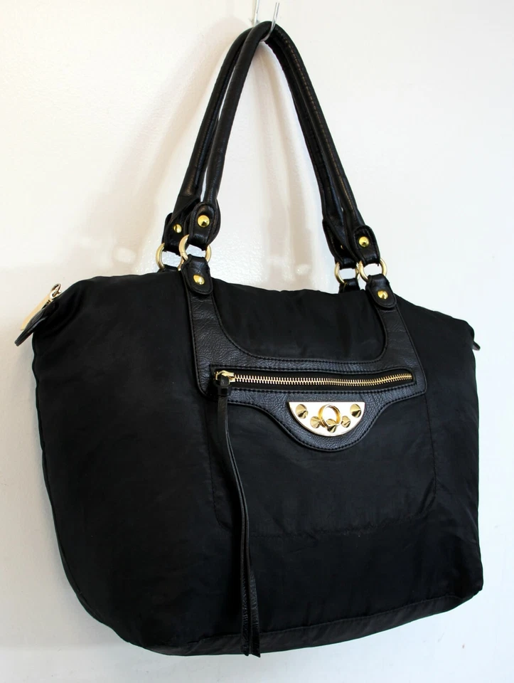 LARGE SAM EDELMAN BLACK NYLON VEGAN LEATHER HOBO TOTE SHOULDER BAG BOHO HANDBAG - Image 4 of 4