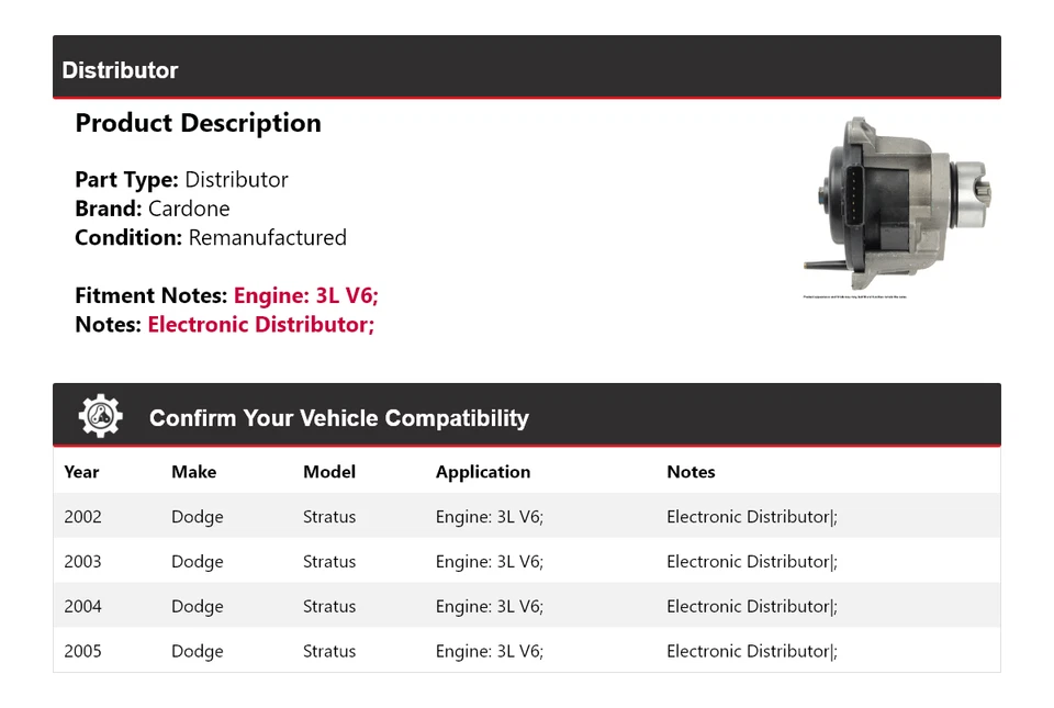 For 2002-2005 Dodge Stratus 3L V6 Distributor Cardone 2003 2004 - Image 2 of 4