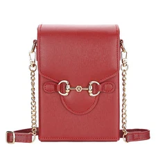 Womens Small Crossbody Phone Bag PU Leather Wallet Chain Purse Pocket Bag Red