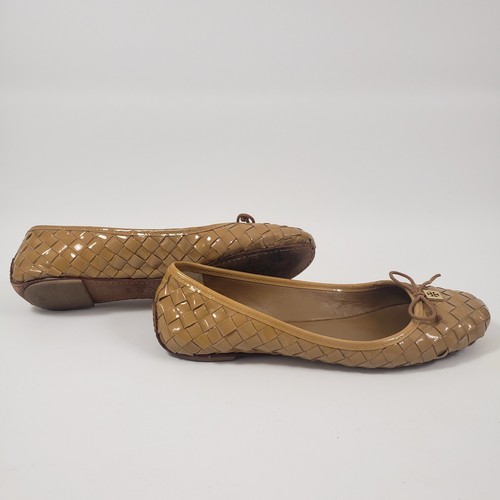 Tory Burch SIZE 9M Women's Prescott Tan Patent Leather Basket Weave Ballet Flats - Picture 4 of 11