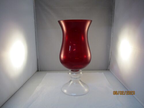 Vintage Glass Ruby Red Vase Bubble Connector Stem 15" - Afbeelding 1 van 3