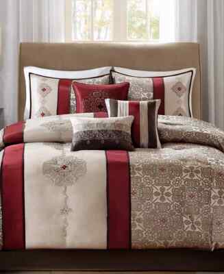 Madison Park Essentials Jelena Pieced 24 Piece King Bed in a Bag Bedding Comforter Set Red