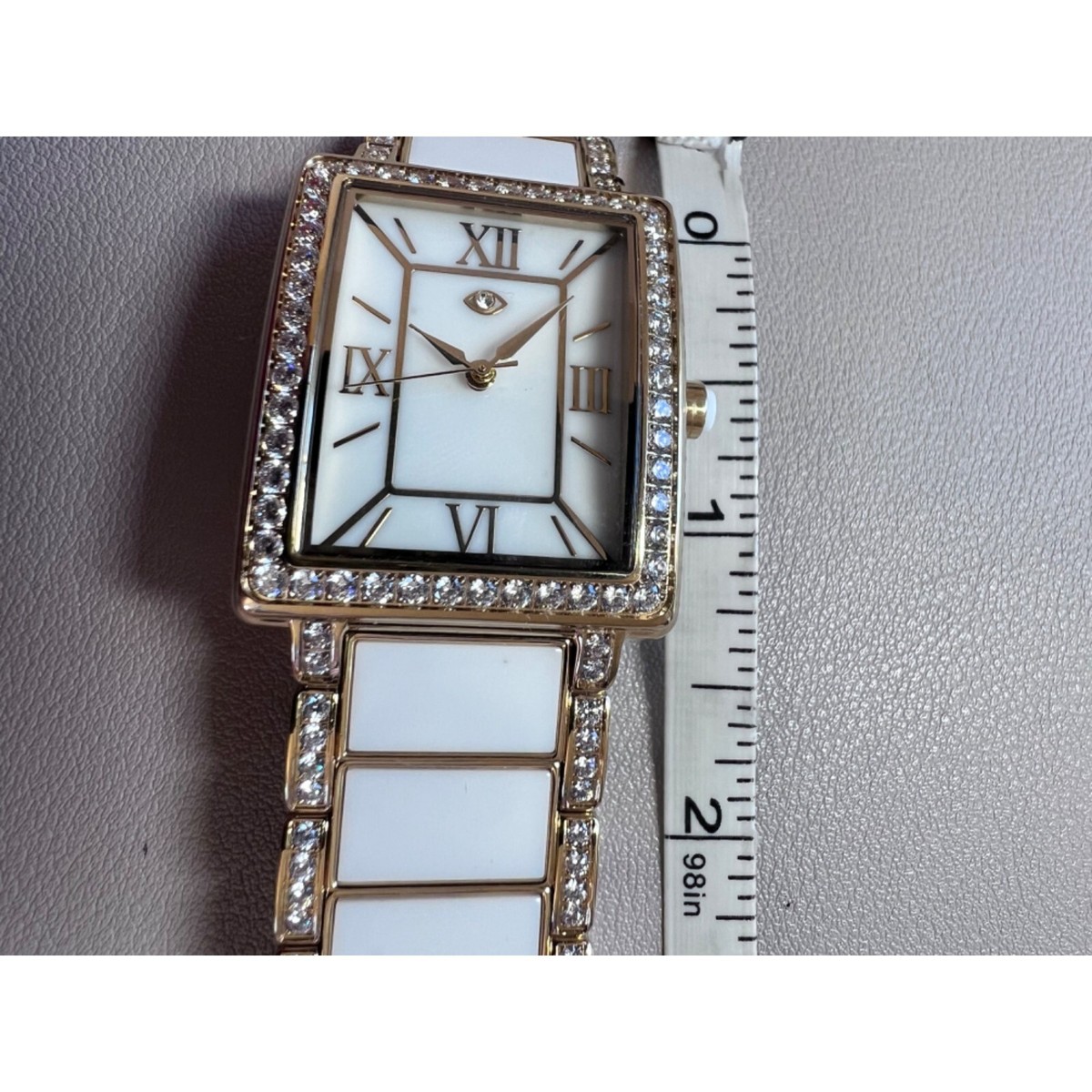 NWOT Rarities Goldtone Stainless Steel White Agate Inlay Bracelet Watch , Large Mason Men main image 3