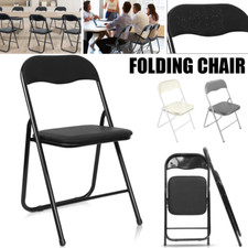 Folding Chair Foldable Stool Metal Chairs Space Saving Padded Seat Back Rest UK