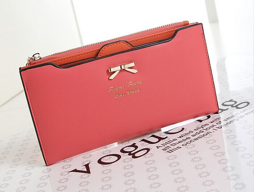 Women Leather Thin Wallet Cute Bow Long Purse Multi ID Credit Card Holder Gift - Picture 15 of 23