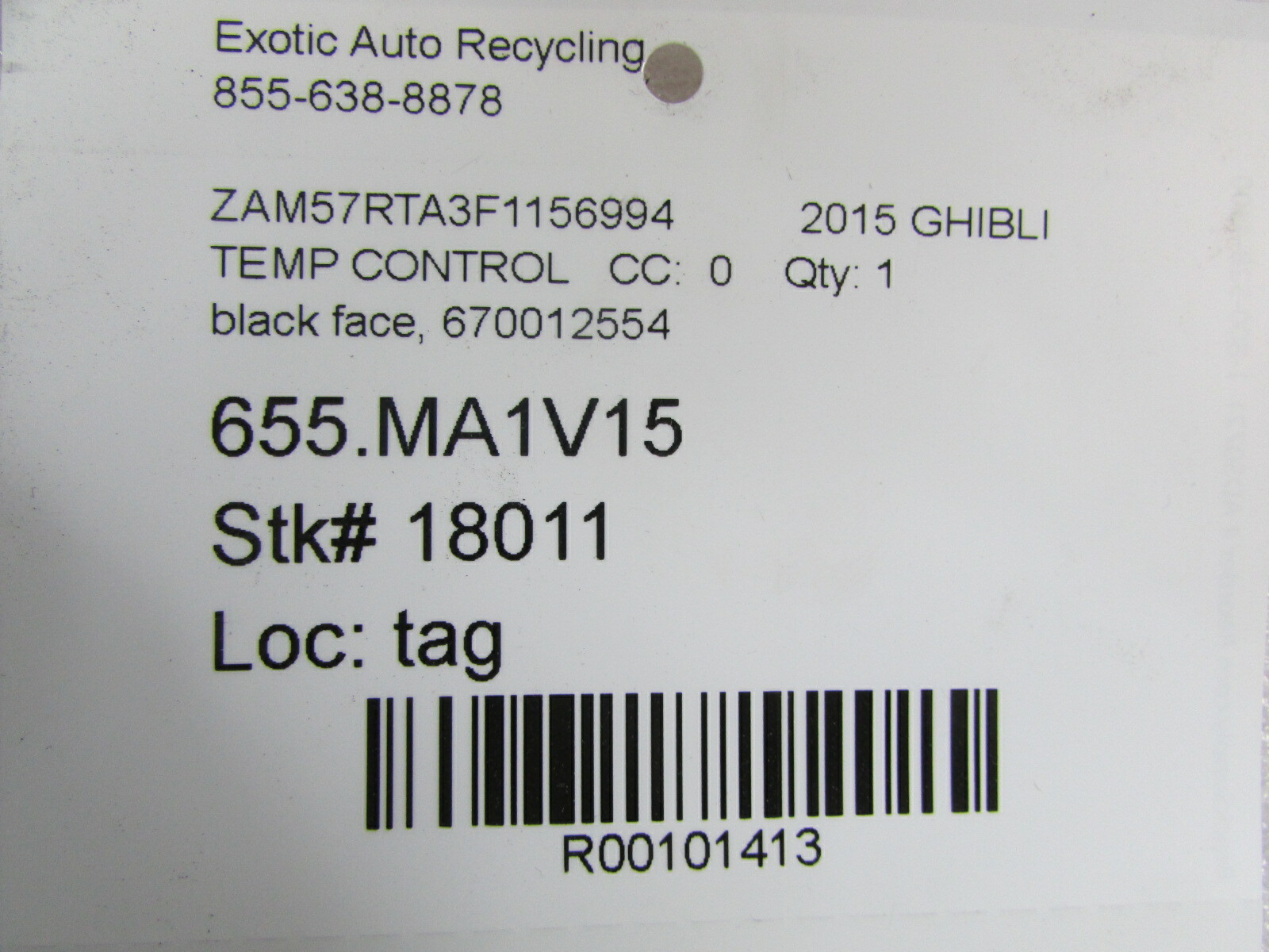 Maserati Ghibli, Temperature Control Unit, Black Face, Used, P/N 670012554