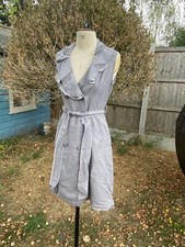Betty Jackson Grey Waistcoat Dress Linen Blend Size 12 Aline Tie Up Frills
