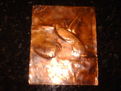 Vintage 1983 Handcrafted Copper Art Humming Bird Quails 5 3/4'' X 7''