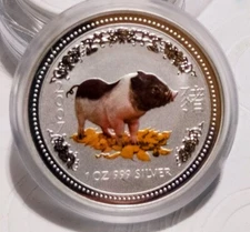 2007 AUSTRALIA LUNAR SERIE PIG COLORED 1 oz .