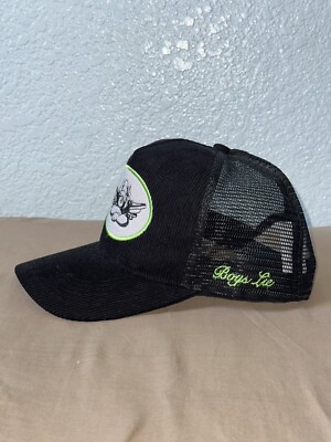 Boys Lie Black Corduroy Trucker Snapback Hat Mesh Back  display picture 1