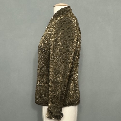 VTG Victor Costa Womens Jacket 8 Olive Green Crinkle Rose Zip Evening Cocktail - Picture 7 of 16