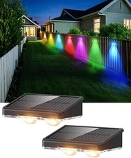 Solar Fence Lights 4-Pack, RGB LED Outdoor Waterproof for Garden & Patio