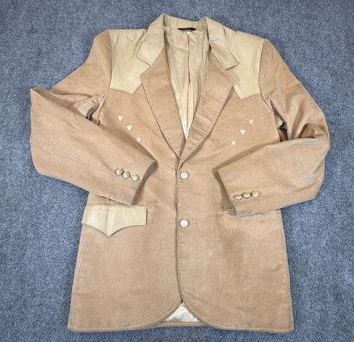 Vintage Pioneer Wear Jacke Herren 42 L hellbraun Cord Leder Western Blazer USA 70er